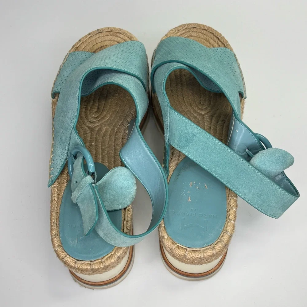 SH4 Marc Fisher LTD Gellyn Slingback Espadrille Platform Sandal Turquoise Size 7